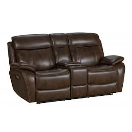 Sandover Leather Power Reclining Loveseat With Adjustable Headrest and Power Lumbar-Tritone Chocolate